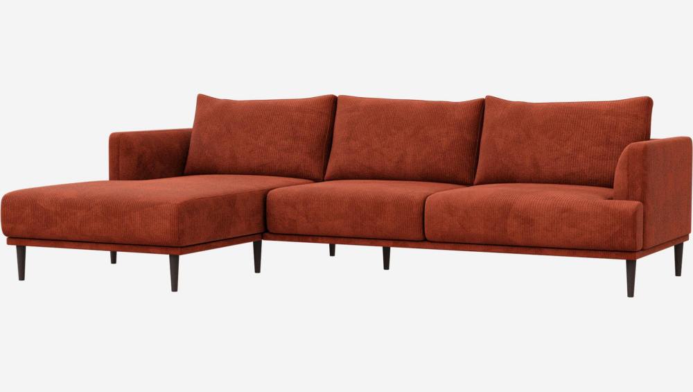 Canapé d’angle avec méridienne gauche en velours côtelé – Terracotta