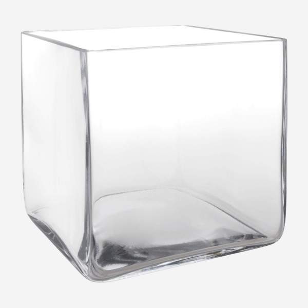 Vase carré en verre soufflé bouche - 15 cm - Transparent