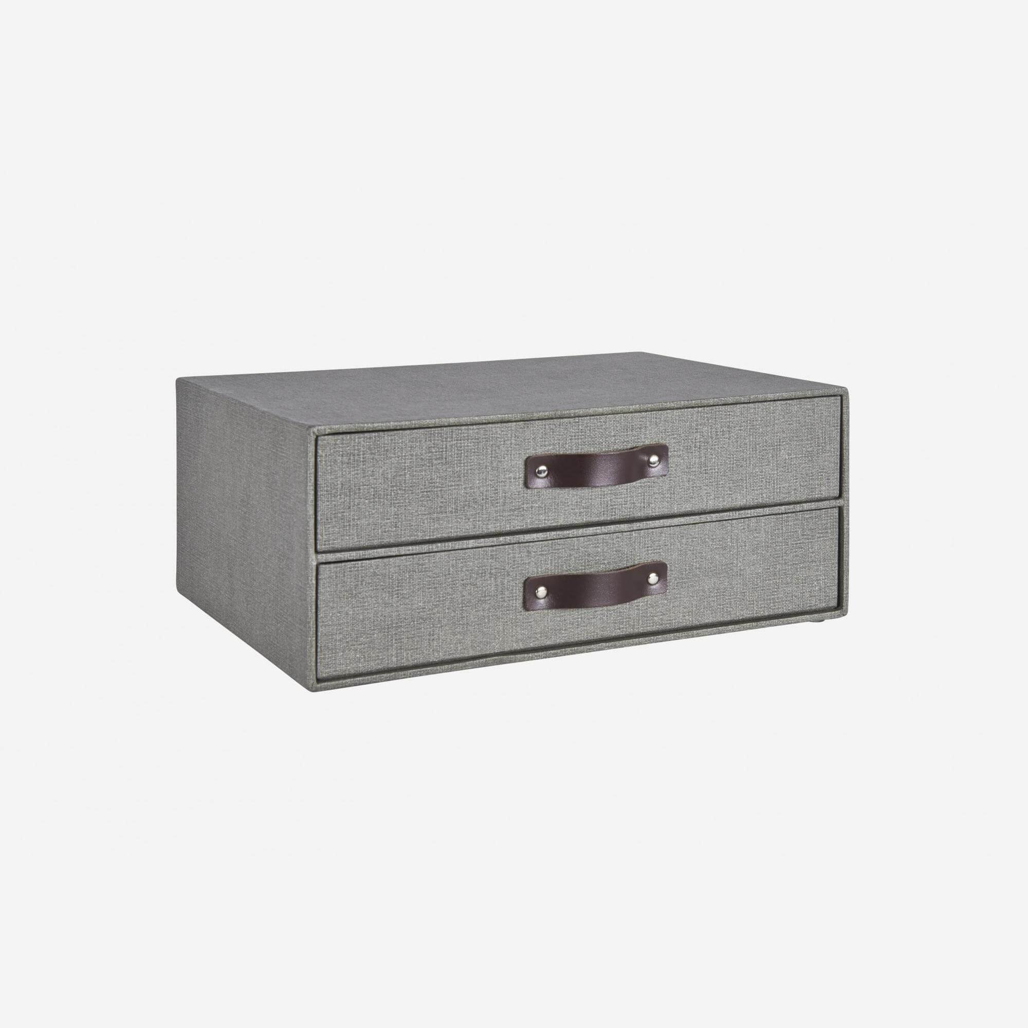 Storage box 14x33x25cm cardboard and grey leather with 2 drawers