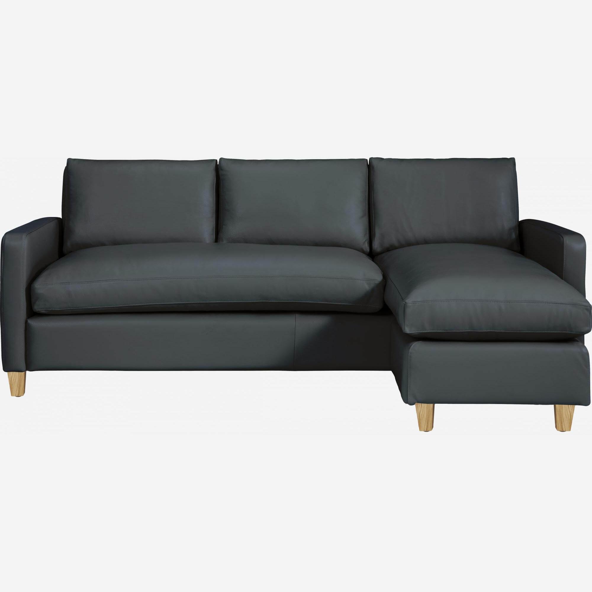 2-Sitzer-Ecksofa aus Leder - Blau - Eichenfüße