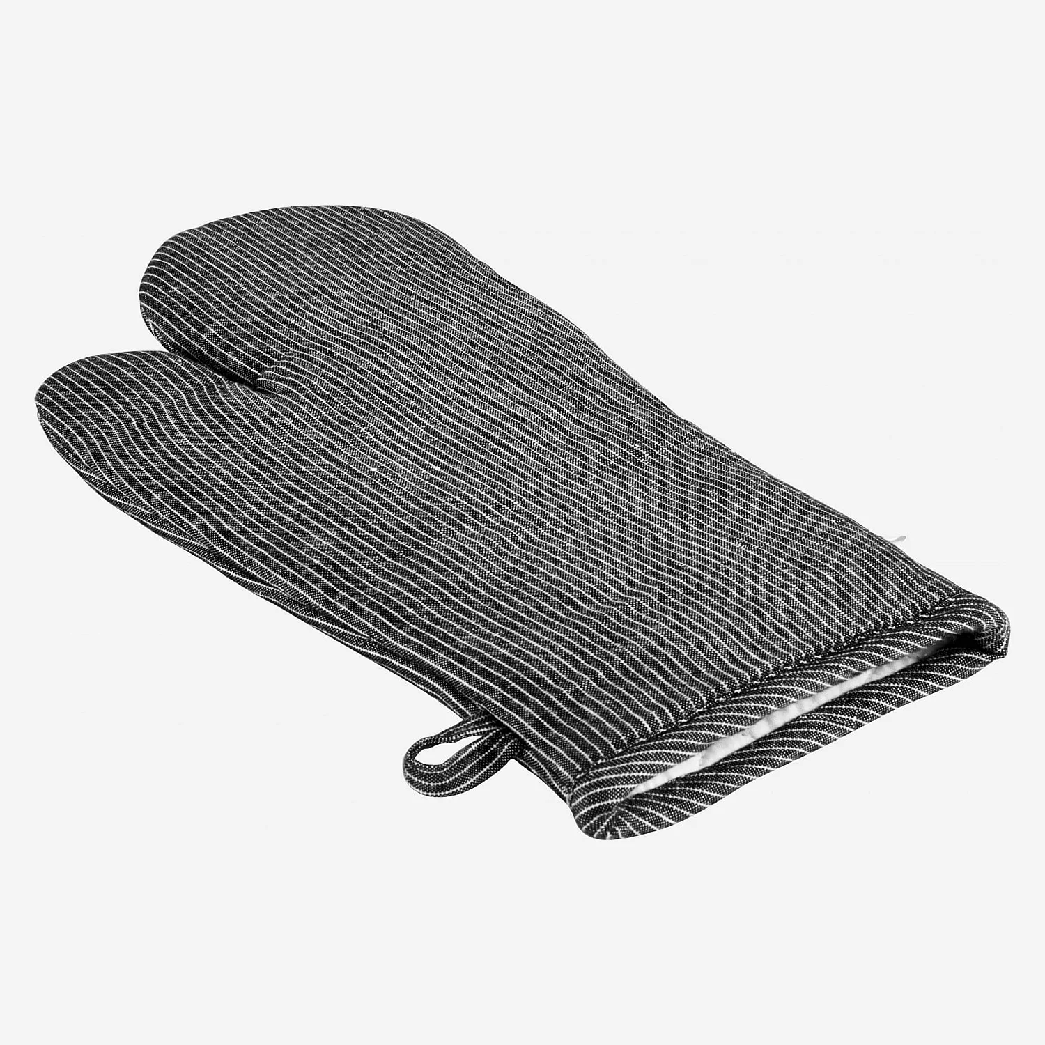 Gant de cuisine en coton et lin noir tissé blanc - 3