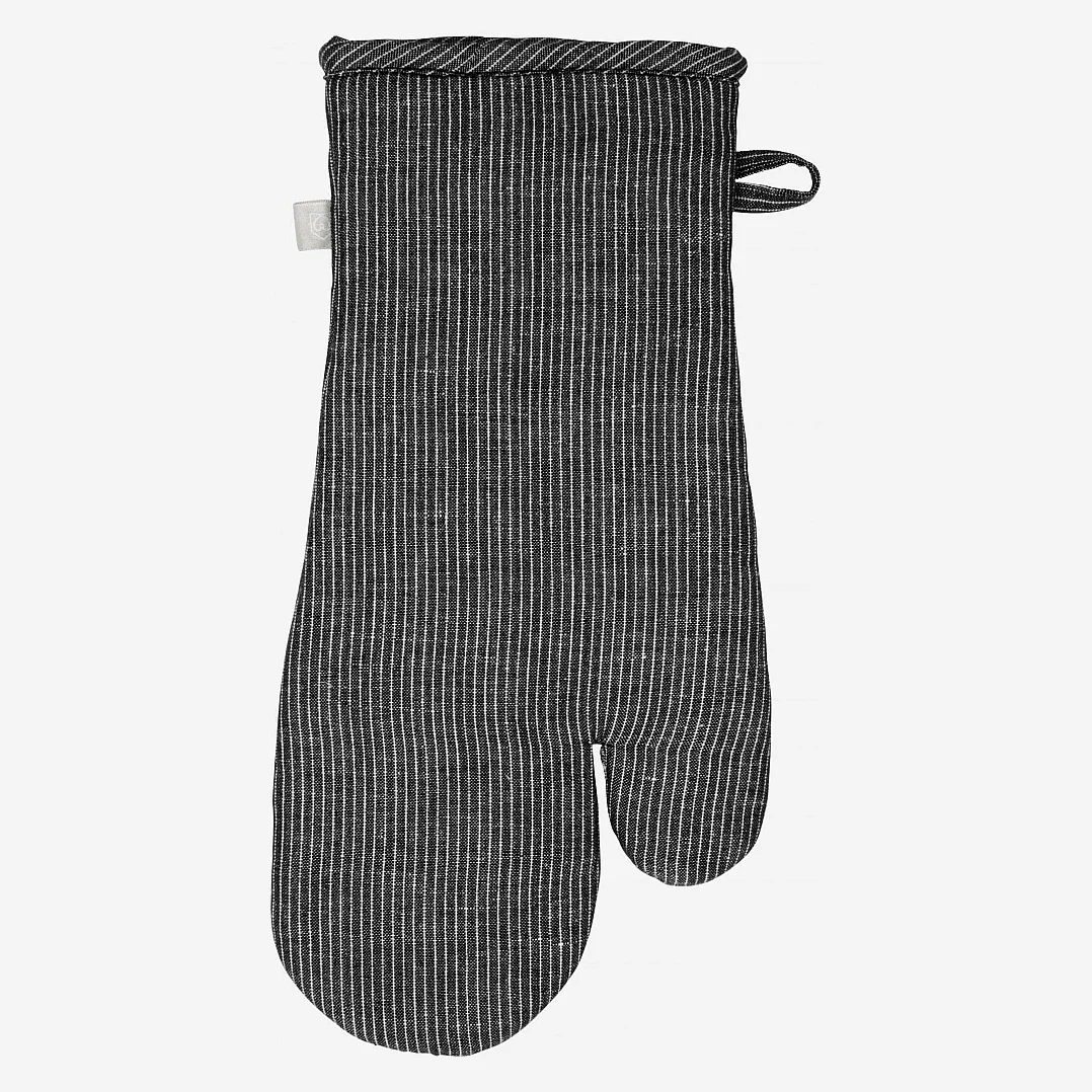 Gant de cuisine en coton et lin noir tissé blanc - 1