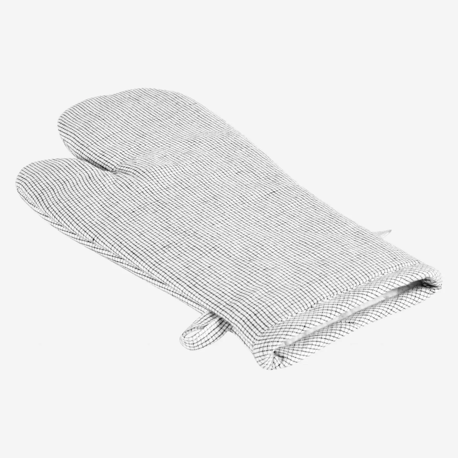 Gant de cuisine en coton et lin blanc tissé noir - 1