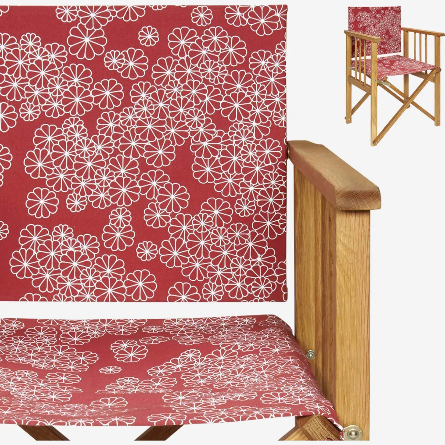 Lona de algodón rojo floral para silla plegable