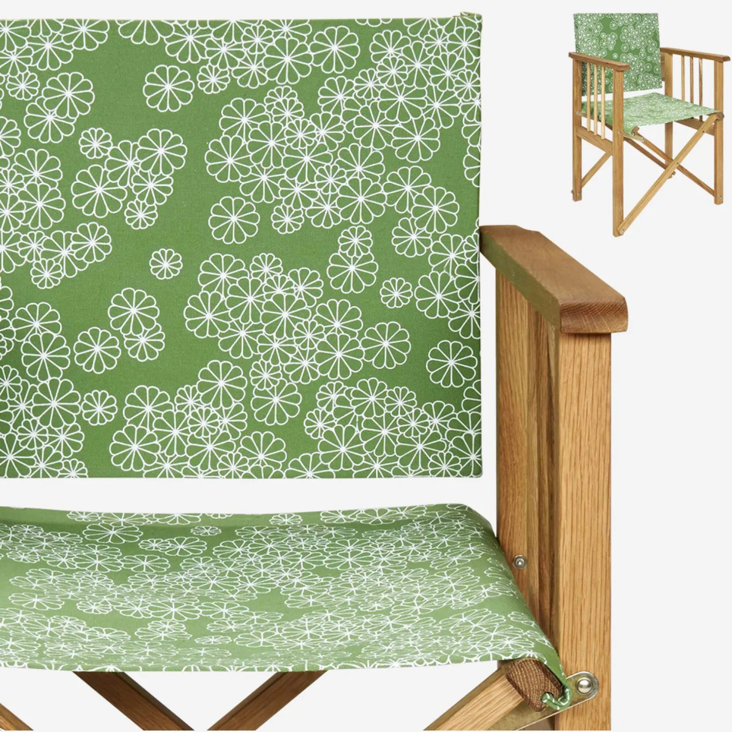 Toile en coton pour chaise pliante - Fleurs vertes (structure vendue séparément)