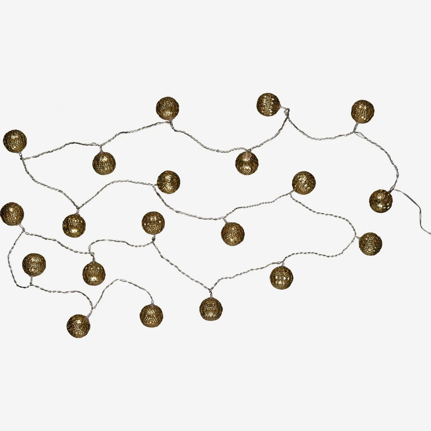 Kugel-Lichterkette, goldfarben, 24 LED, aus Metall
