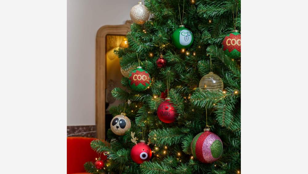 Decoración navideña - Bola de vidrio con oso  - Verde