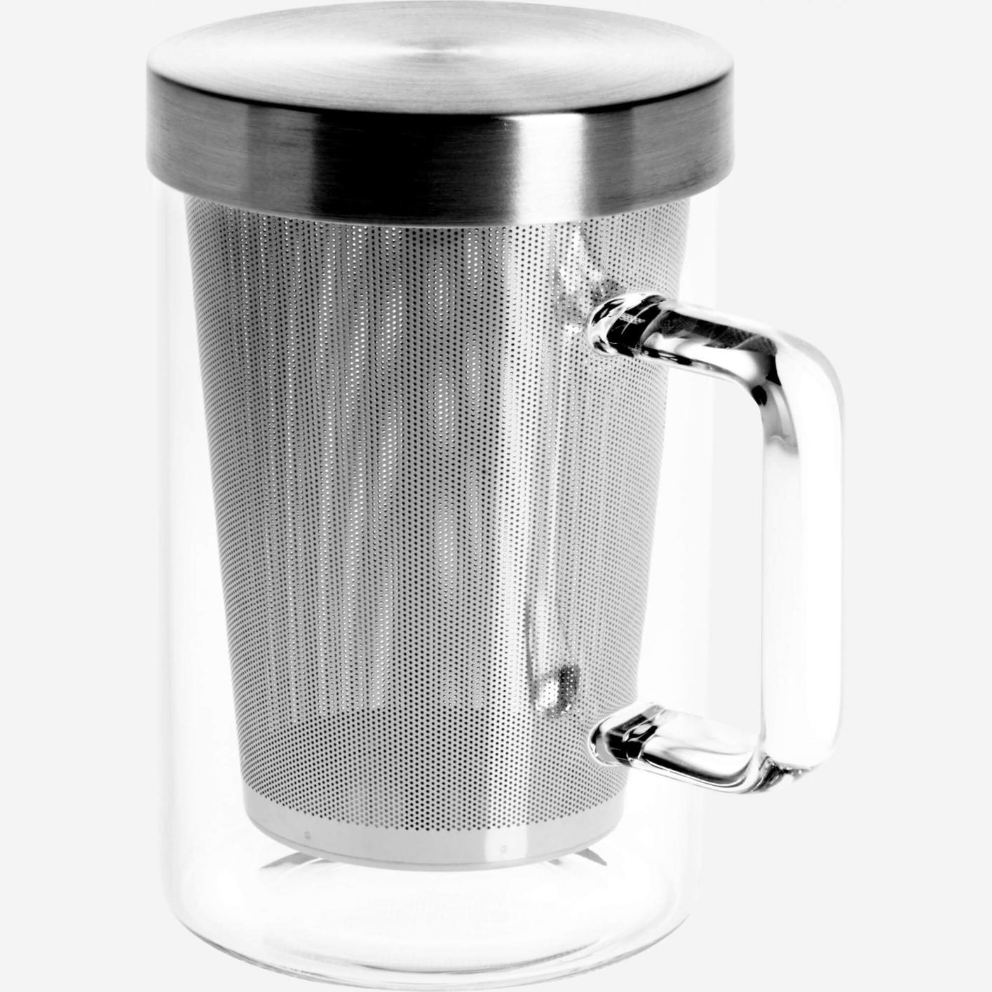 Tasse aus Glas mit integriertem Filter, 12 cm, aus Edelstahl