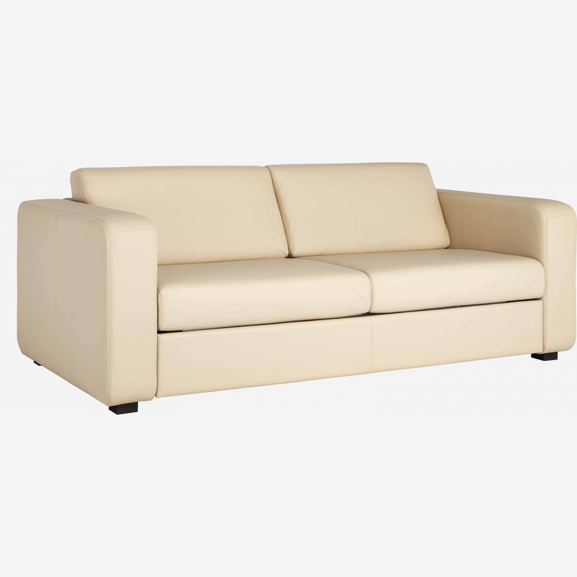 Leather 2-seater sofa bed - Cream