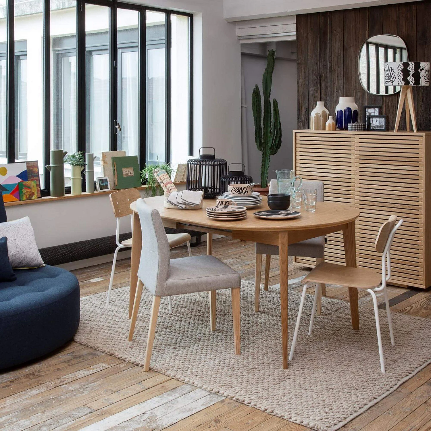 Stuhl aus Eiche mit Beinen aus lackiertem Stahl - Weiß - 1