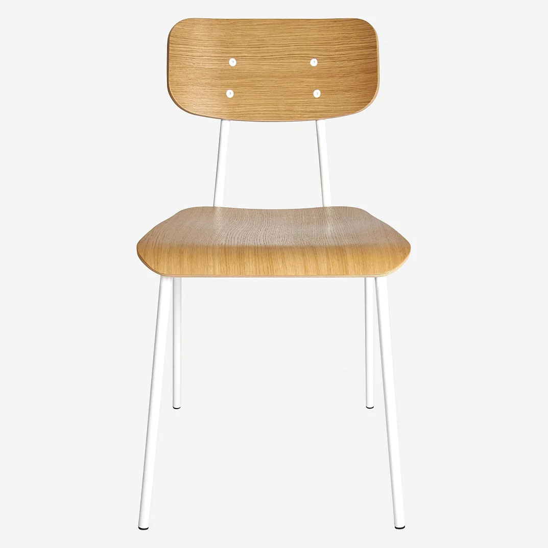 Stuhl aus Eiche mit Beinen aus lackiertem Stahl - Weiß - 3