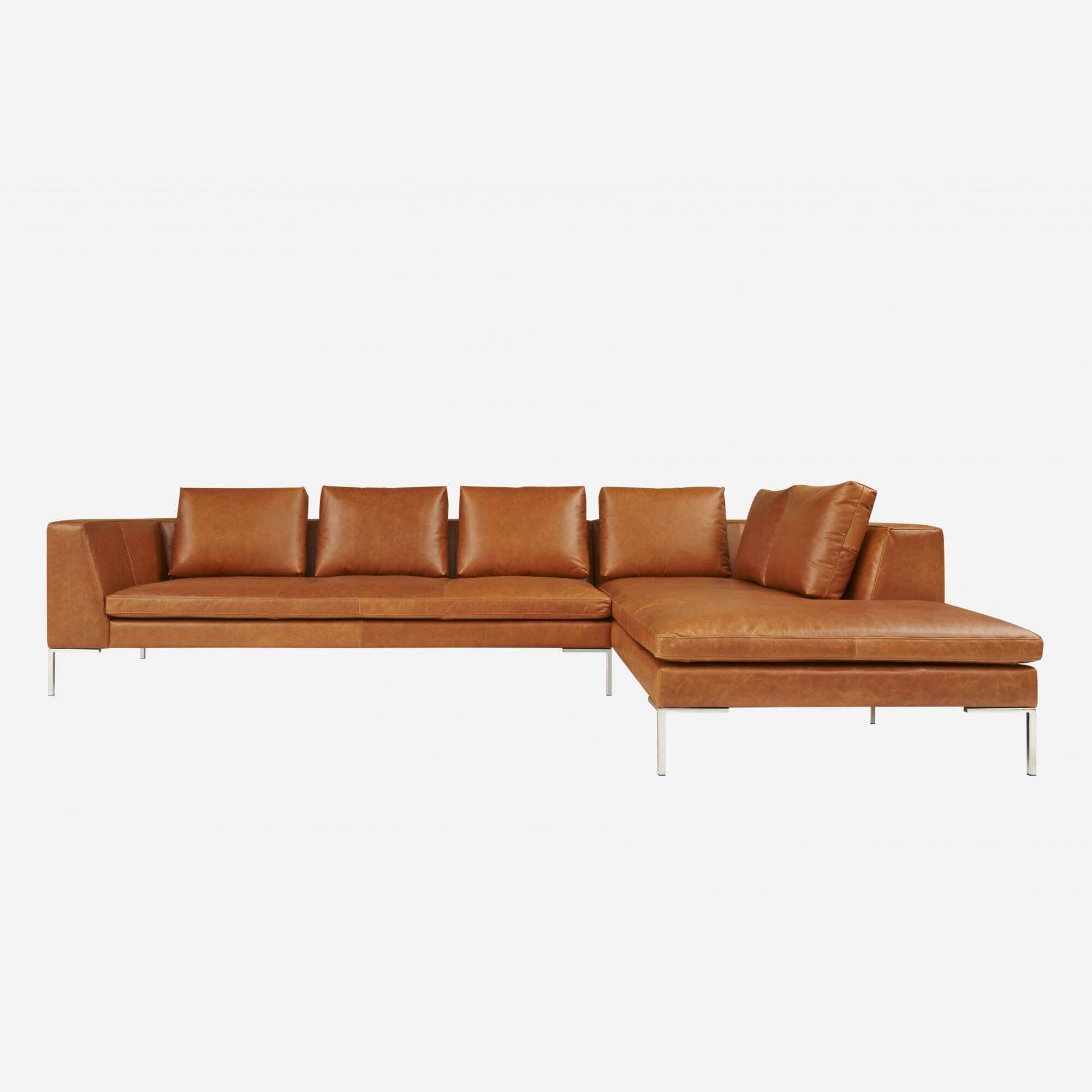 3-Sitzer-Sofa mit Chaiselongue rechts aus Vintage-Leder - Cognacbraun