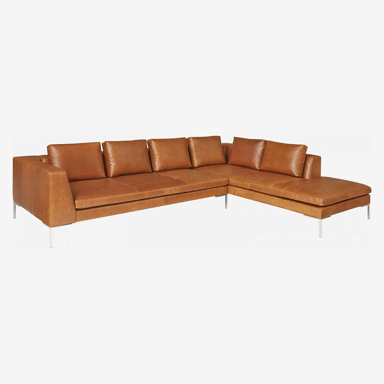 3-Sitzer-Sofa mit Chaiselongue rechts aus Vintage-Leder - Cognacbraun - 4