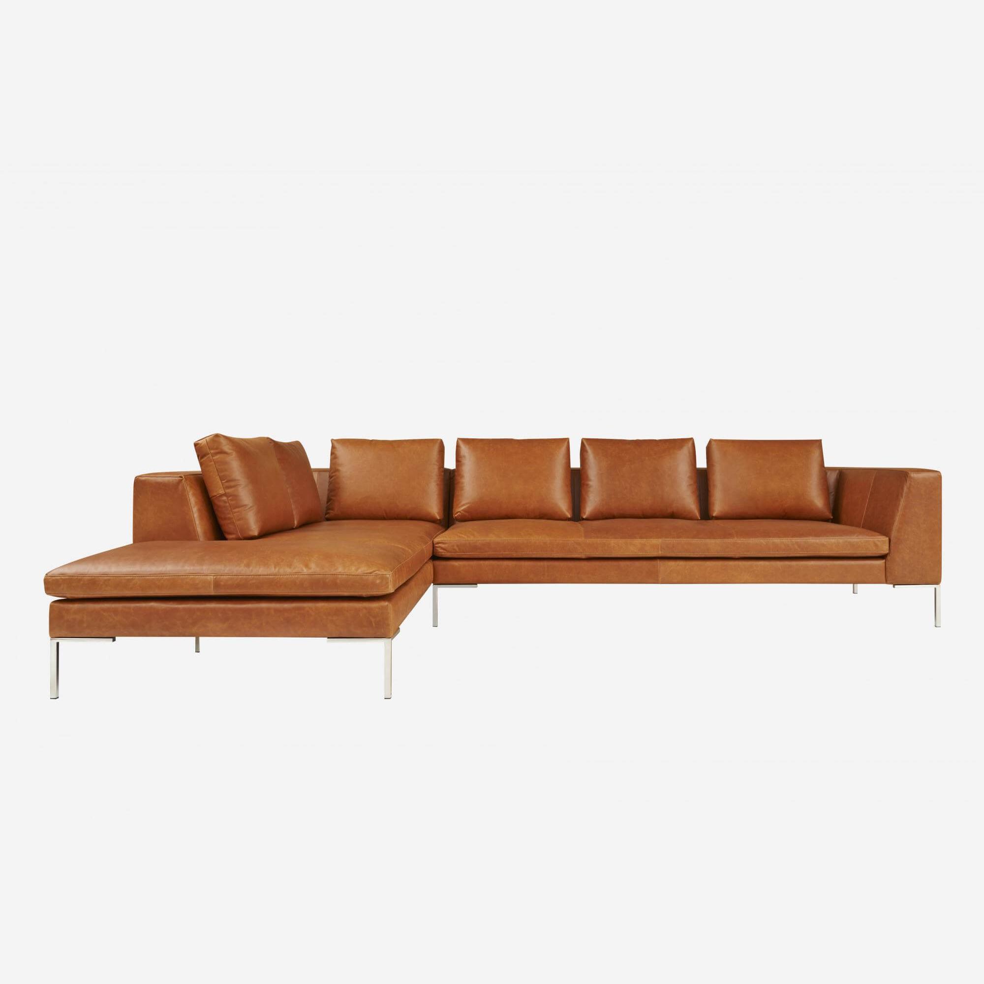 3-Sitzer-Sofa mit Chaiselongue links aus Vintage-Leder - Cognacbraun