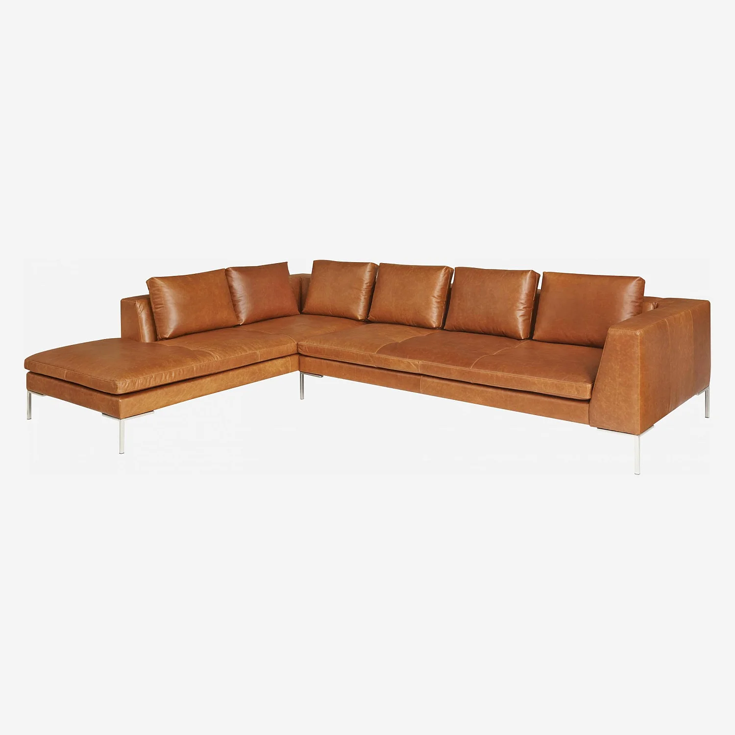 3-Sitzer-Sofa mit Chaiselongue links aus Vintage-Leder - Cognacbraun - 4