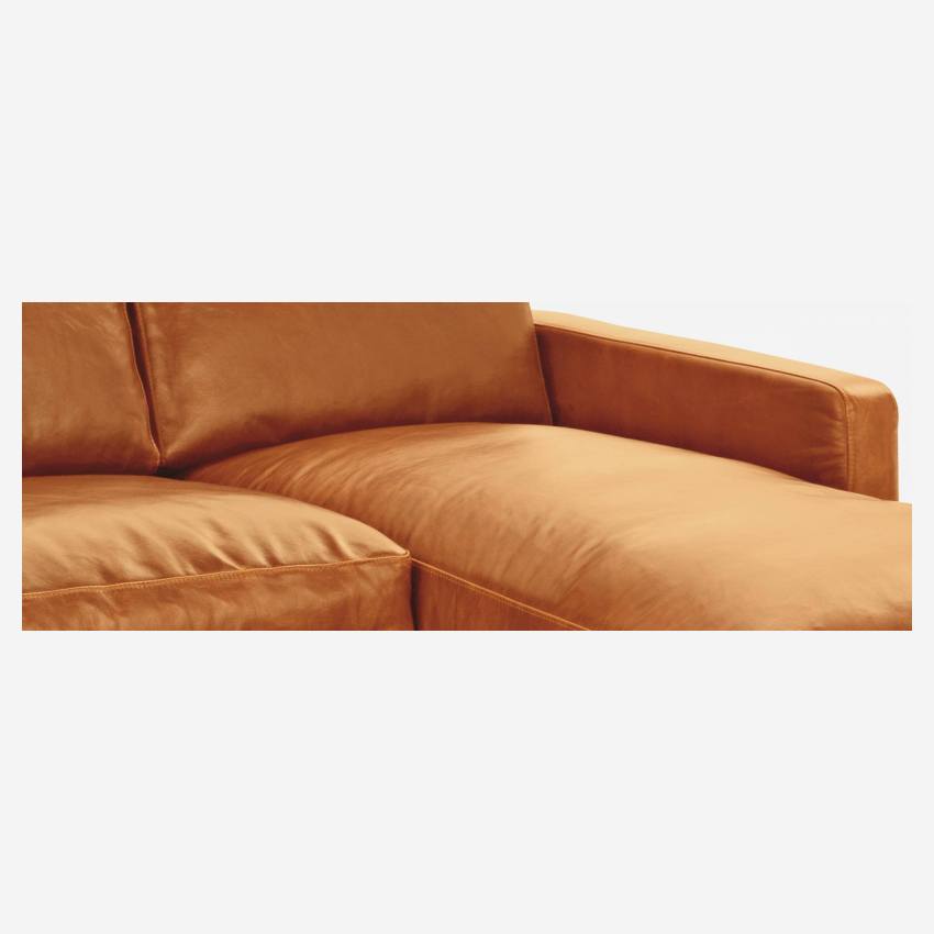 Canapé d'angle 2 places en cuir - Marron - Pieds noirs