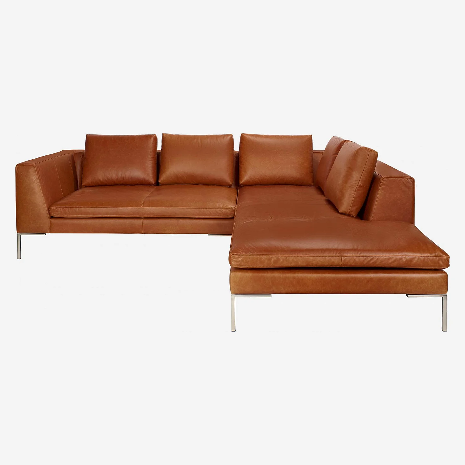 Canapé d'angle droit en cuir Vintage Leather - Marron cognac - 7