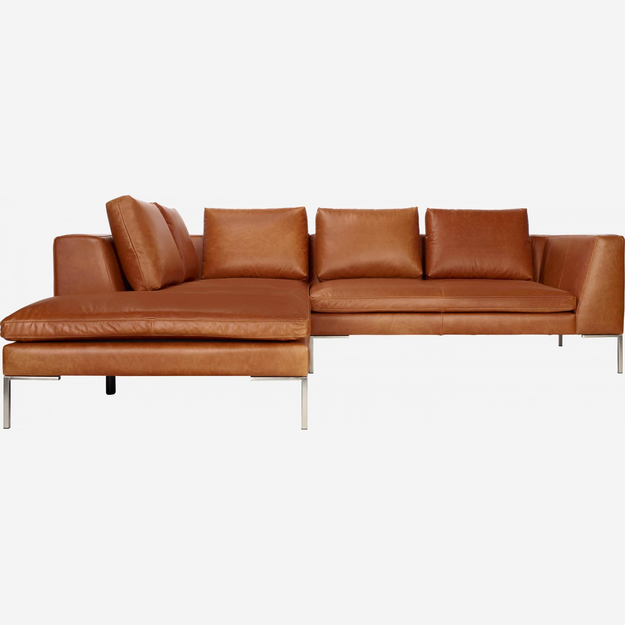 2-Sitzer-Sofa mit Chaiselongue links aus Vintage-Leder - Cognacbraun