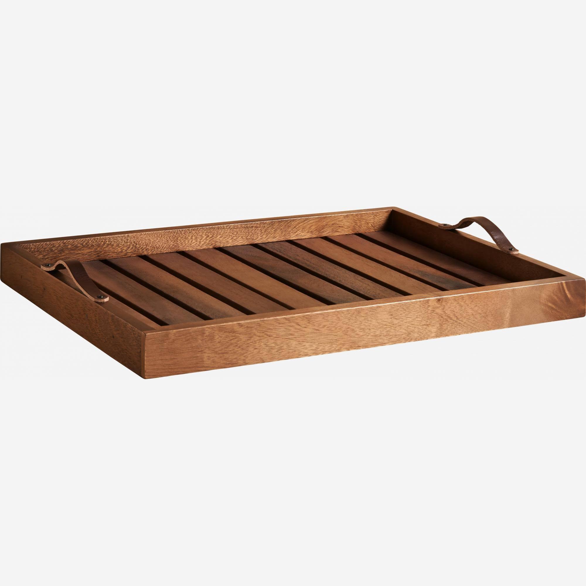 ABI/ WOODEN TRAY L LEATHER HANDLE 