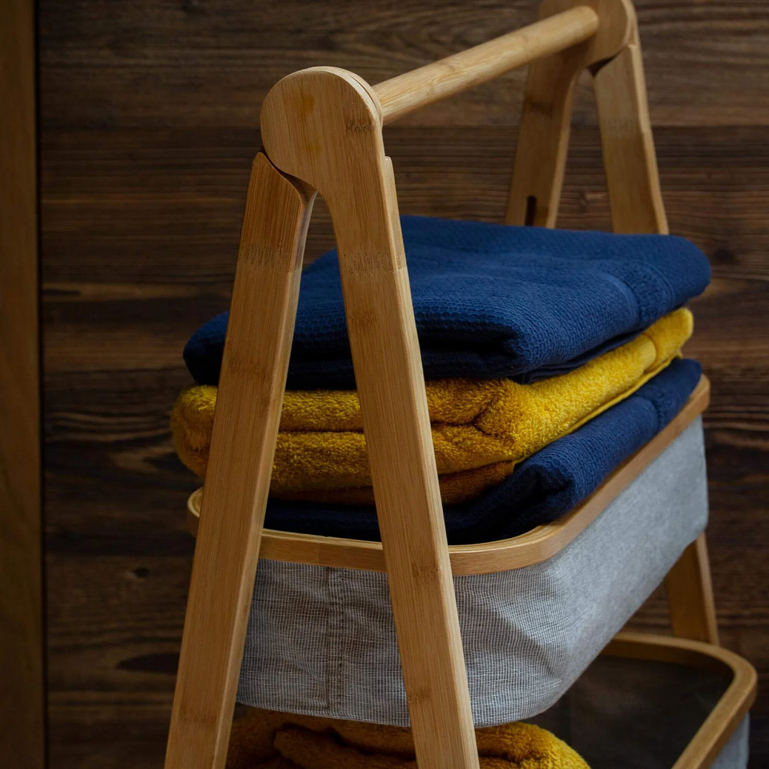 Bamboo and fabric 3-basket shelves - Grey - 7