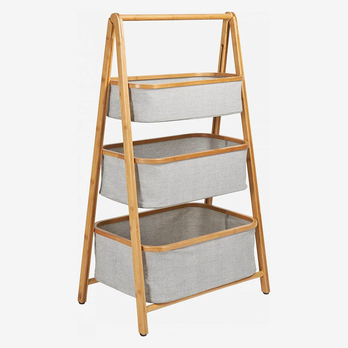 Bamboo and fabric 3-basket shelves - Grey - 1