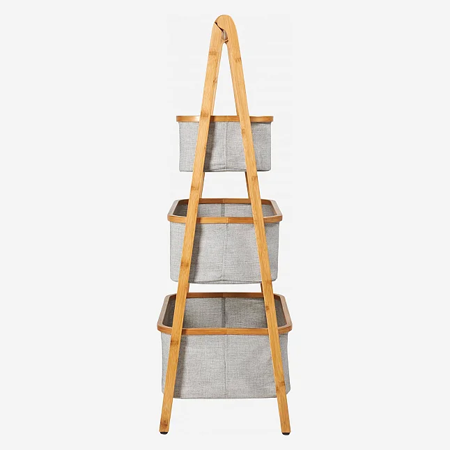 Bamboo and fabric 3-basket shelves - Grey - 3