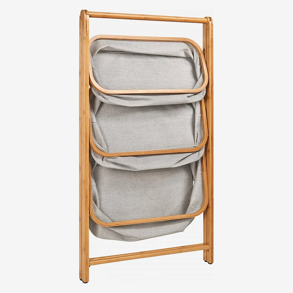 Bamboo and fabric 3-basket shelves - Grey - 6