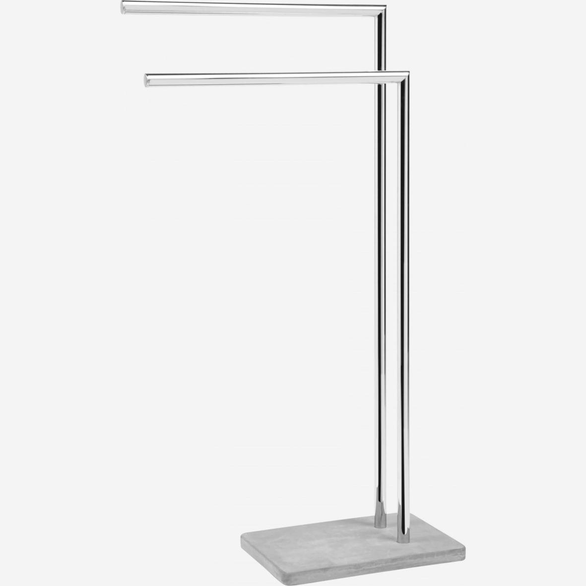 Metal double towel rail with concrete base - Grey