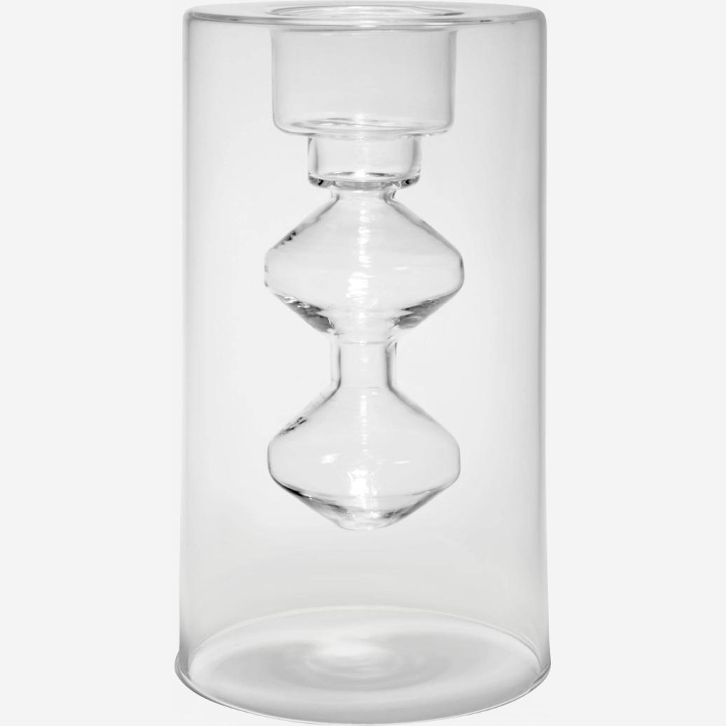 Bougeoir  en verre - 16,5 cm - Transparent