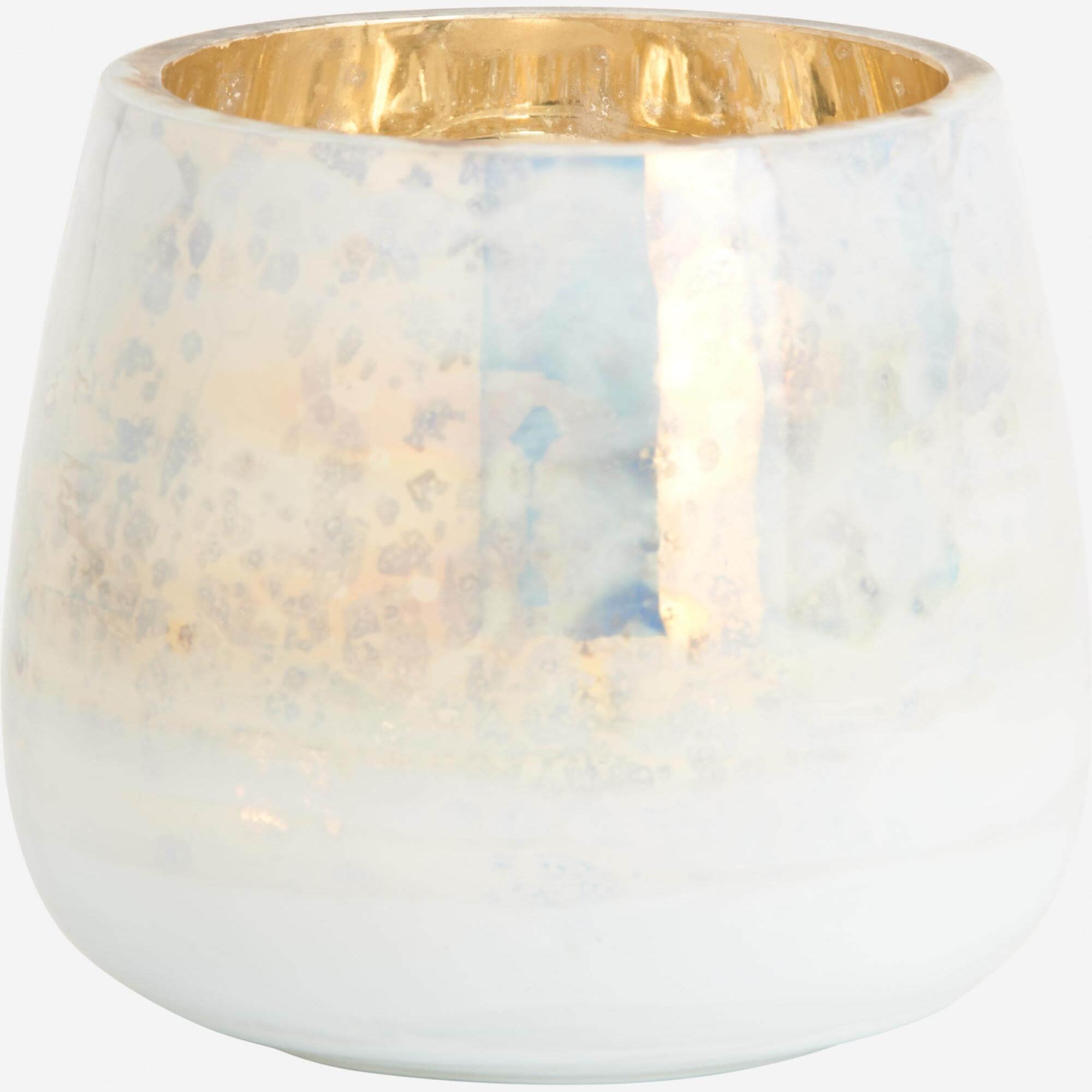 Glass candle holder 9cm, white and golden