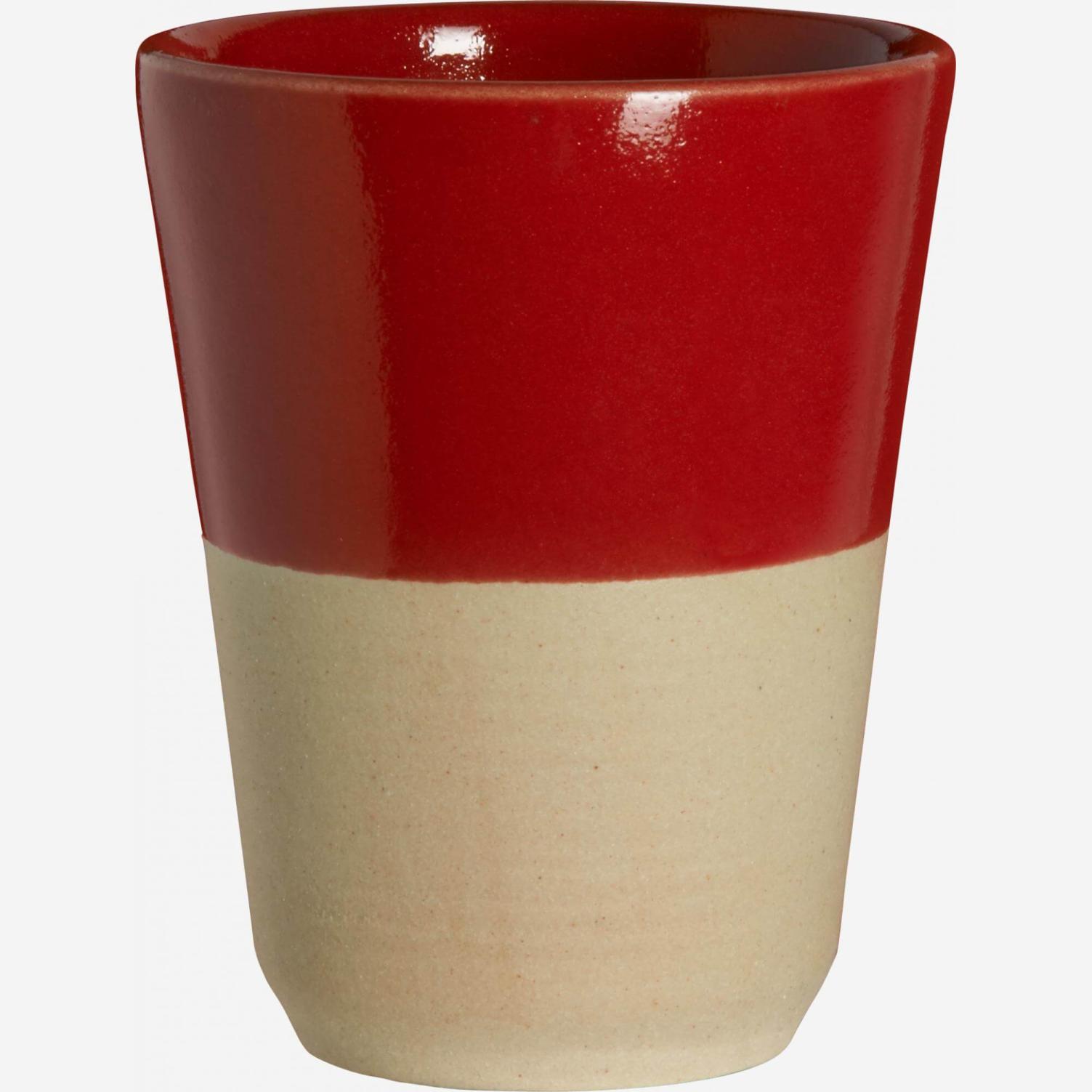 Becher, 9 cm, aus Sandstein, naturfarben und rot