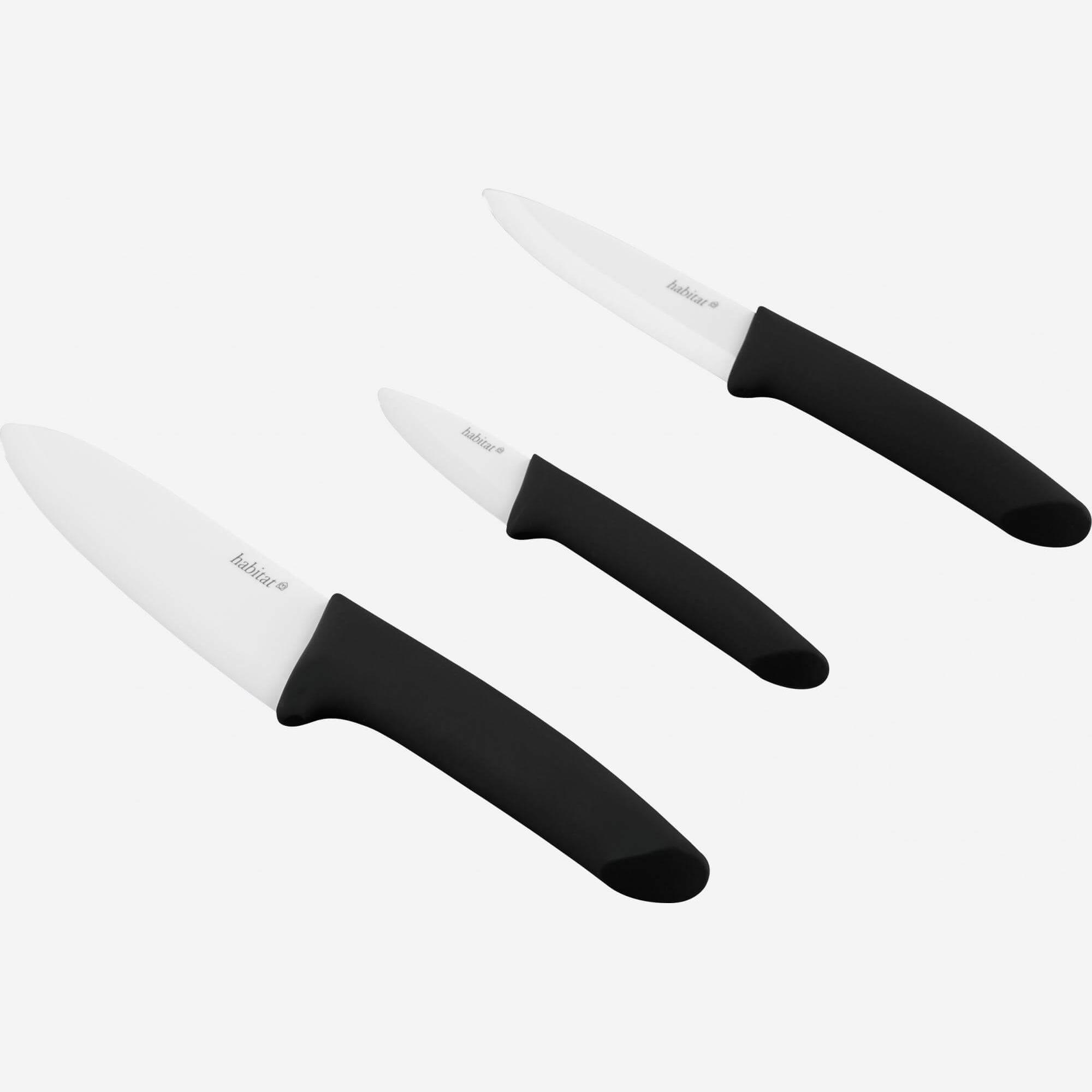 Pack of 3 black ceramic knives