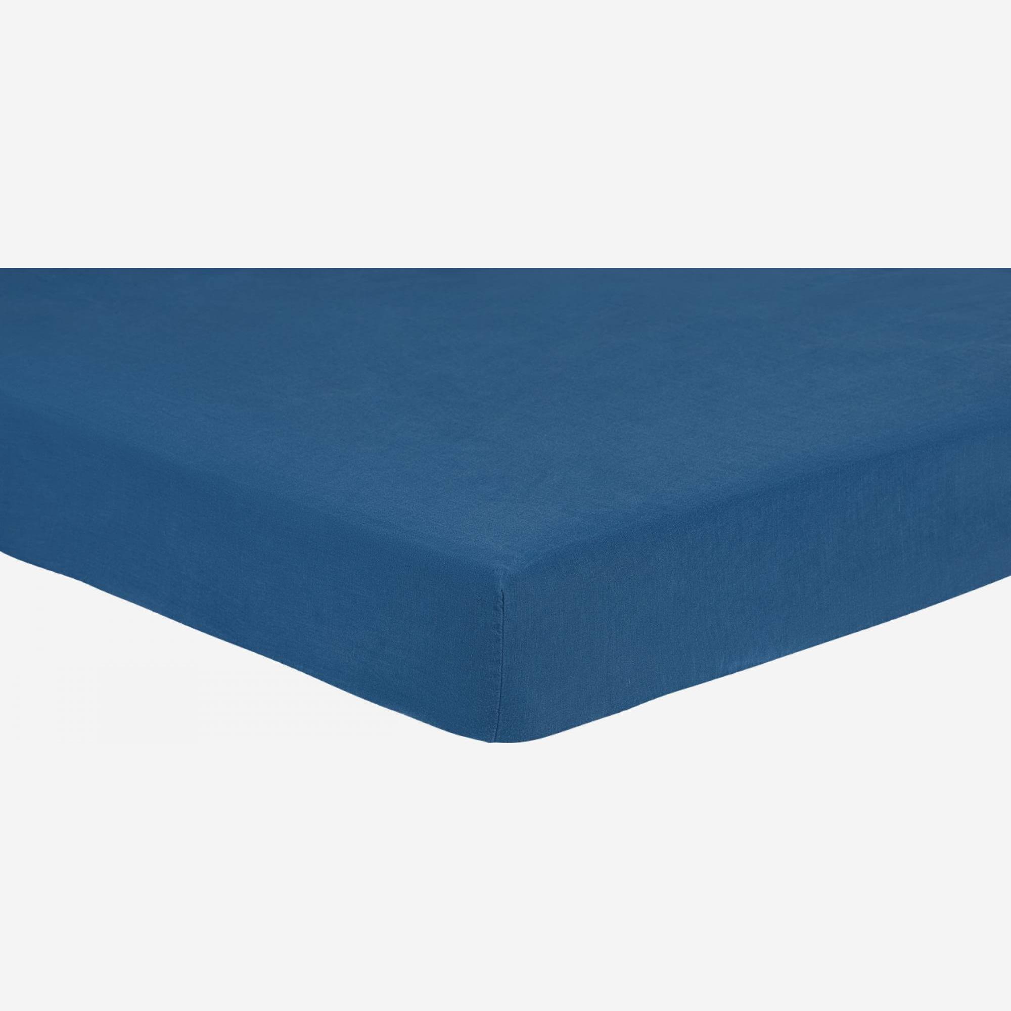 Fitted sheet 180x200 made in flax, blue