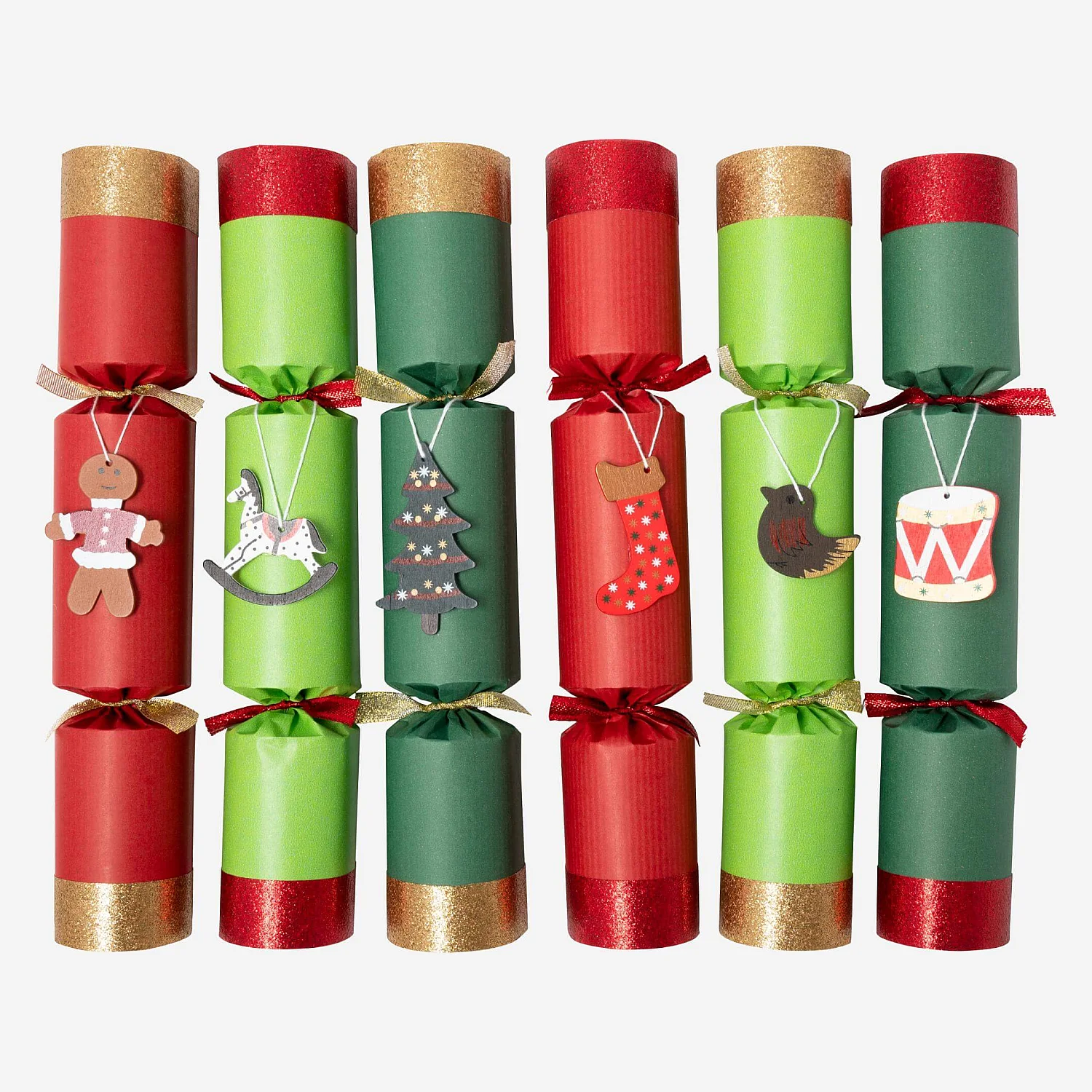 Décoration de Noël - Lot de 6 crackers traditionnels faits main - Rouge - 2