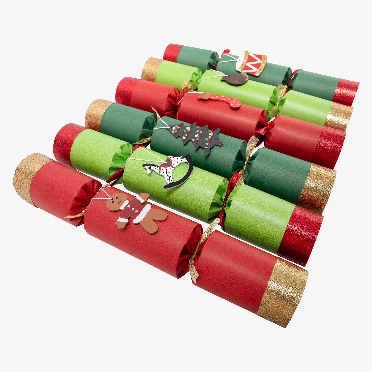 Décoration de Noël - Lot de 6 crackers traditionnels faits main - Rouge - 5