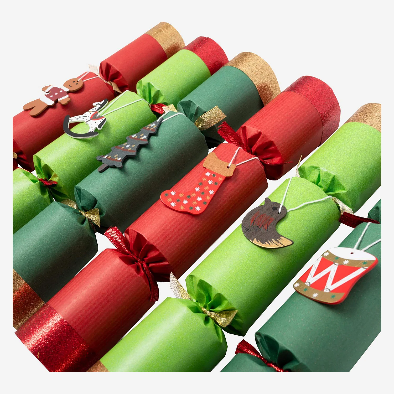 Décoration de Noël - Lot de 6 crackers traditionnels faits main - Rouge - 4