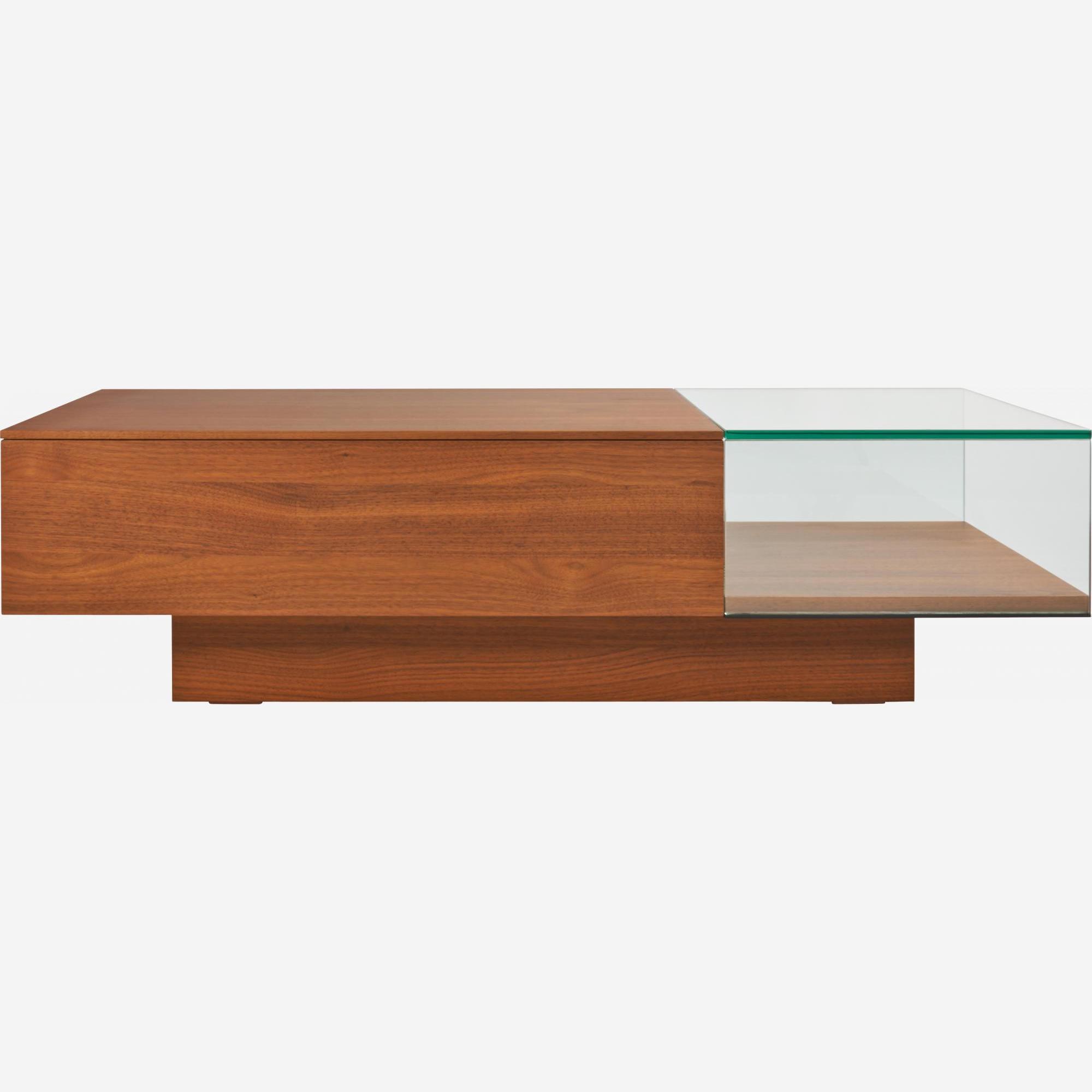 Glass and walnut coffee table