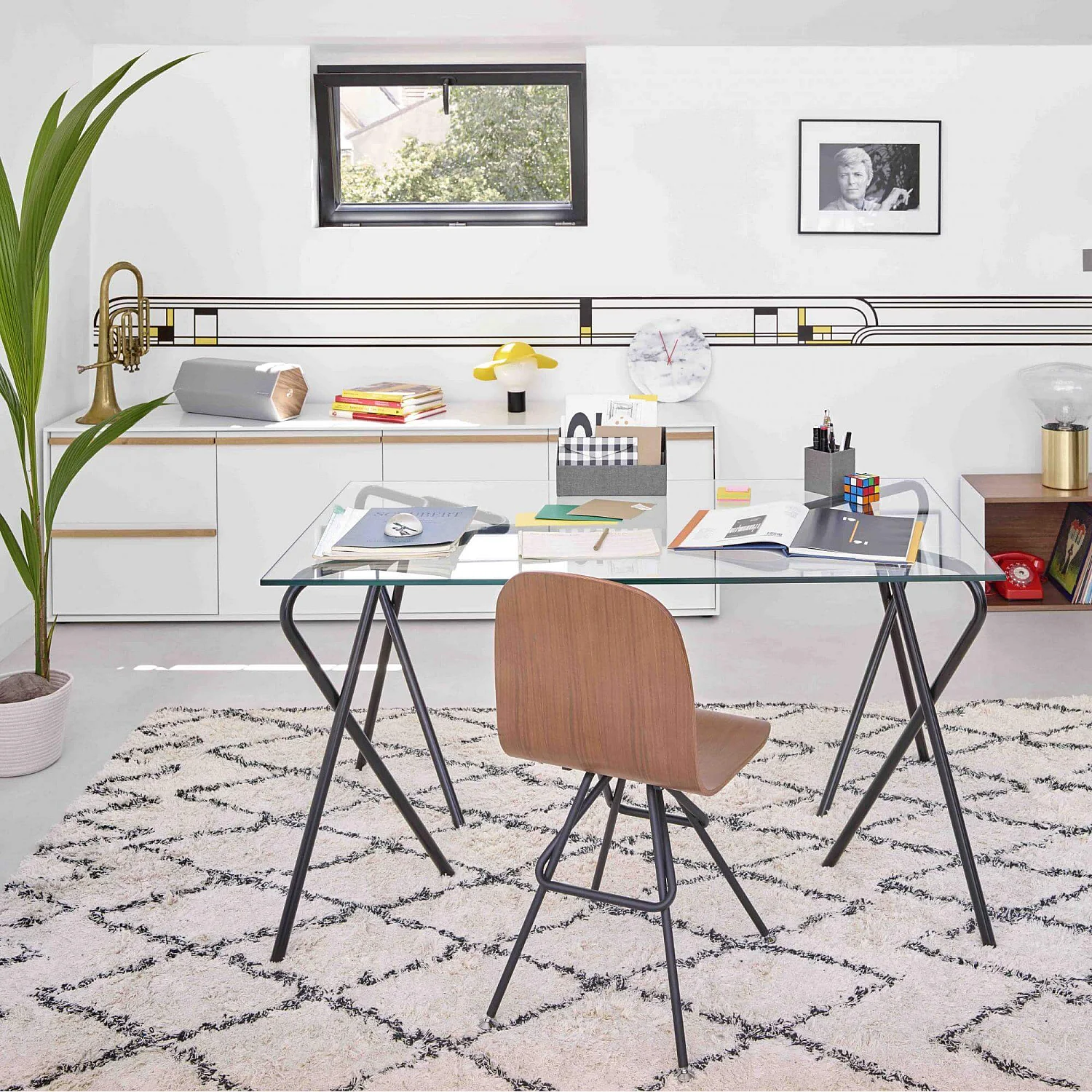 Tapis en coton tufté main - 170 x 240 cm - Motif noir et blanc - 1