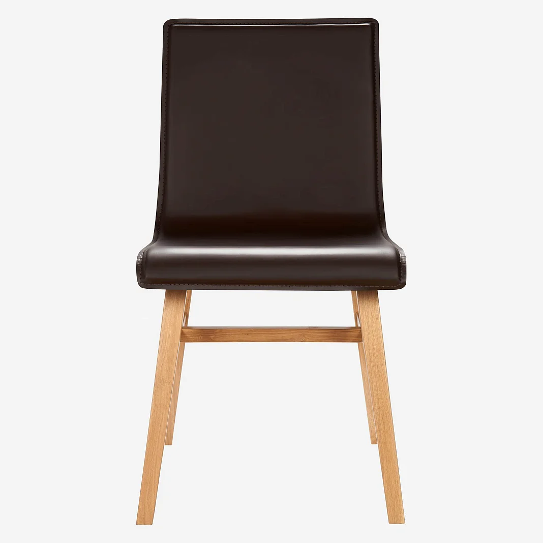 Chaise en cuir marron et pieds en chêne - 4