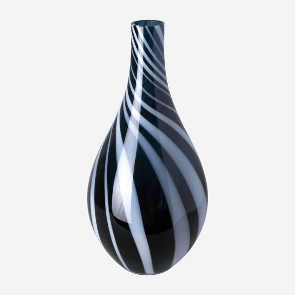 Vaas van geblazen glas - 14,5 x 30 cm - Nachtblauw en wit