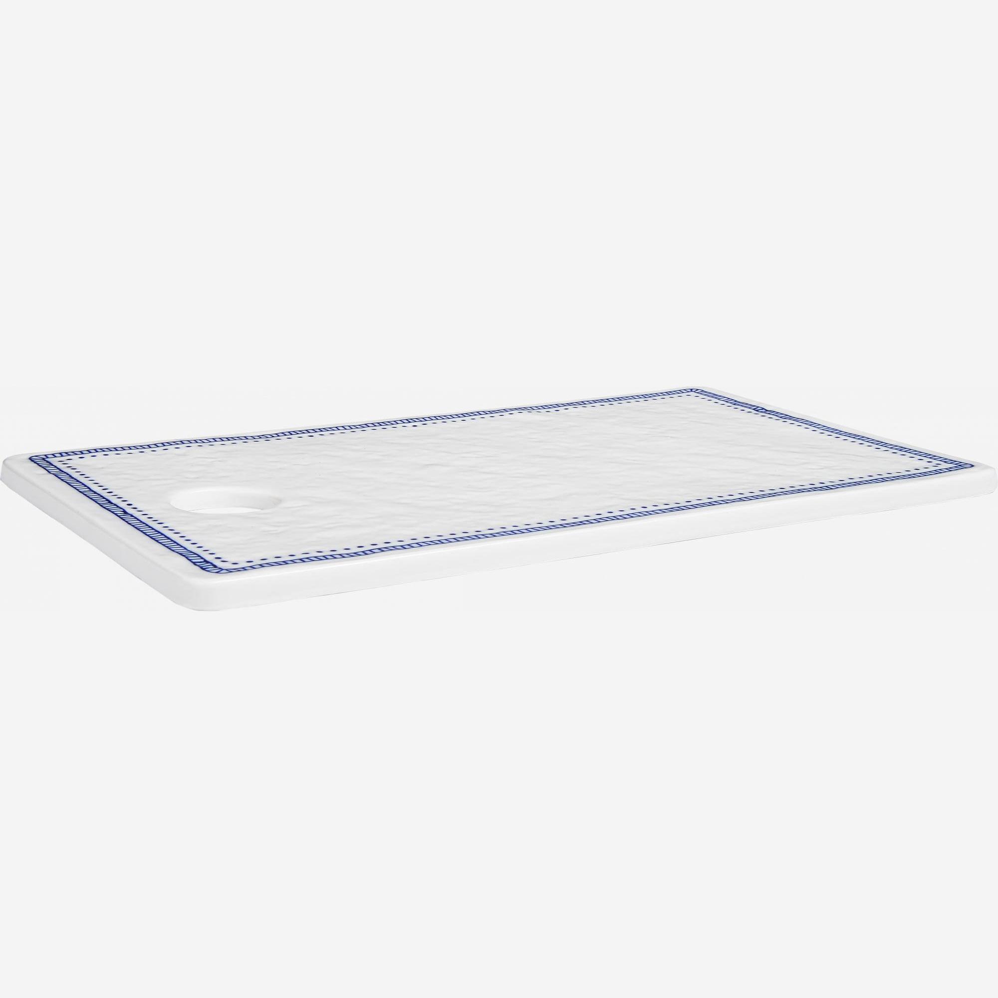 Chopping board made of porcelain 17x29cm, white and blue