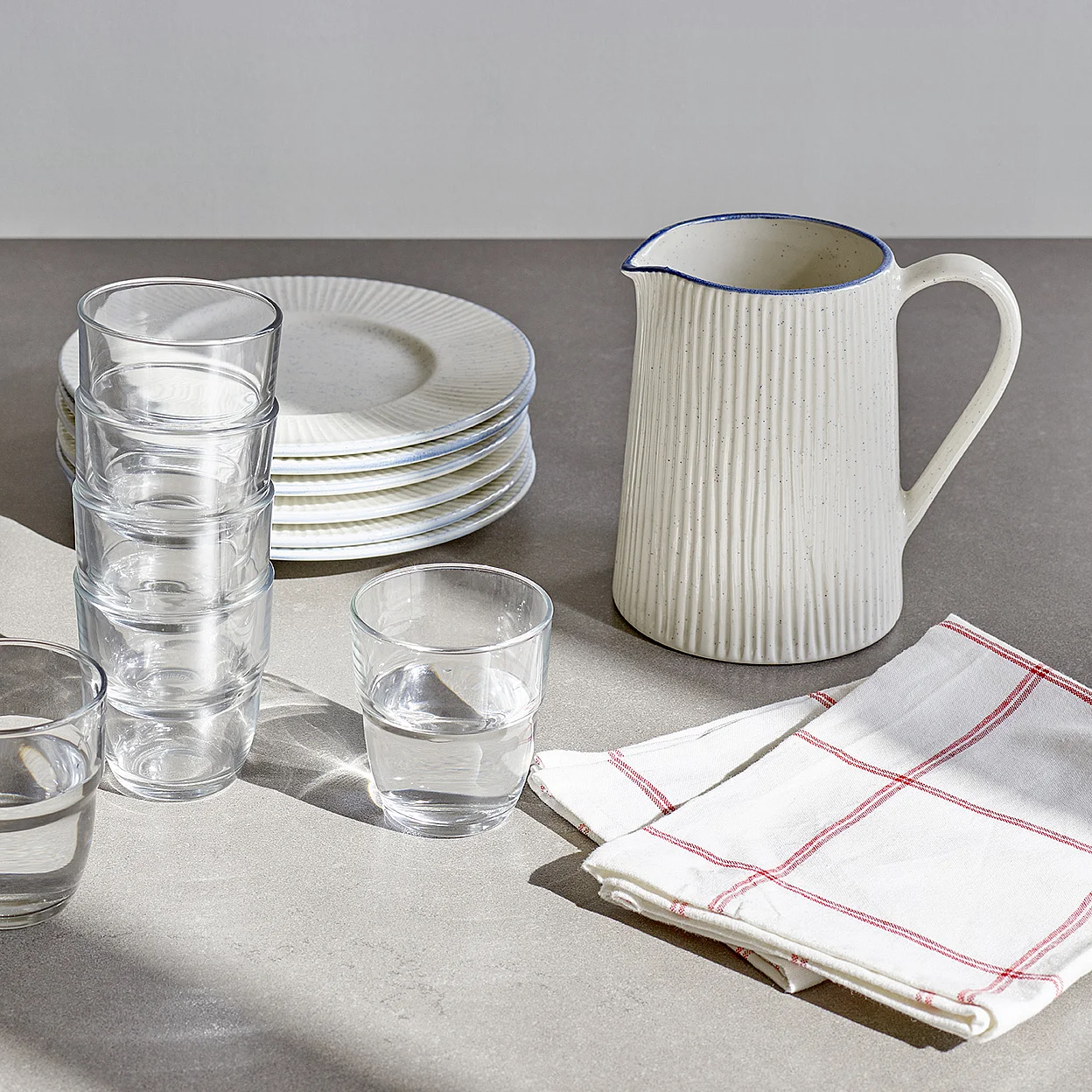 Lot de 3 torchons 70x50cm blancs rayés rouges - 2