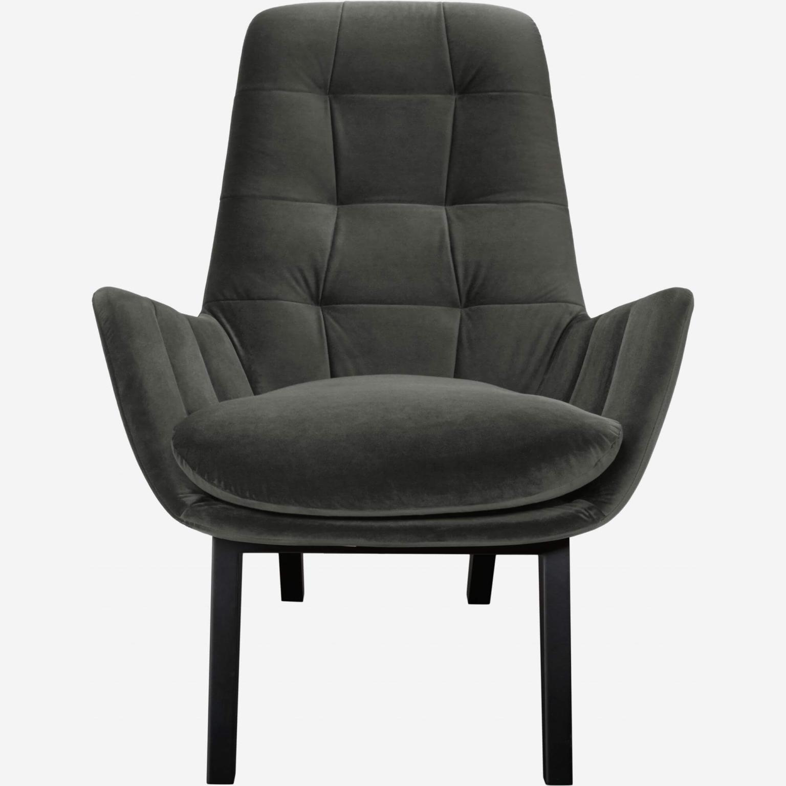 Armchair in Super Velvet fabric, silver grey with dark oak legs