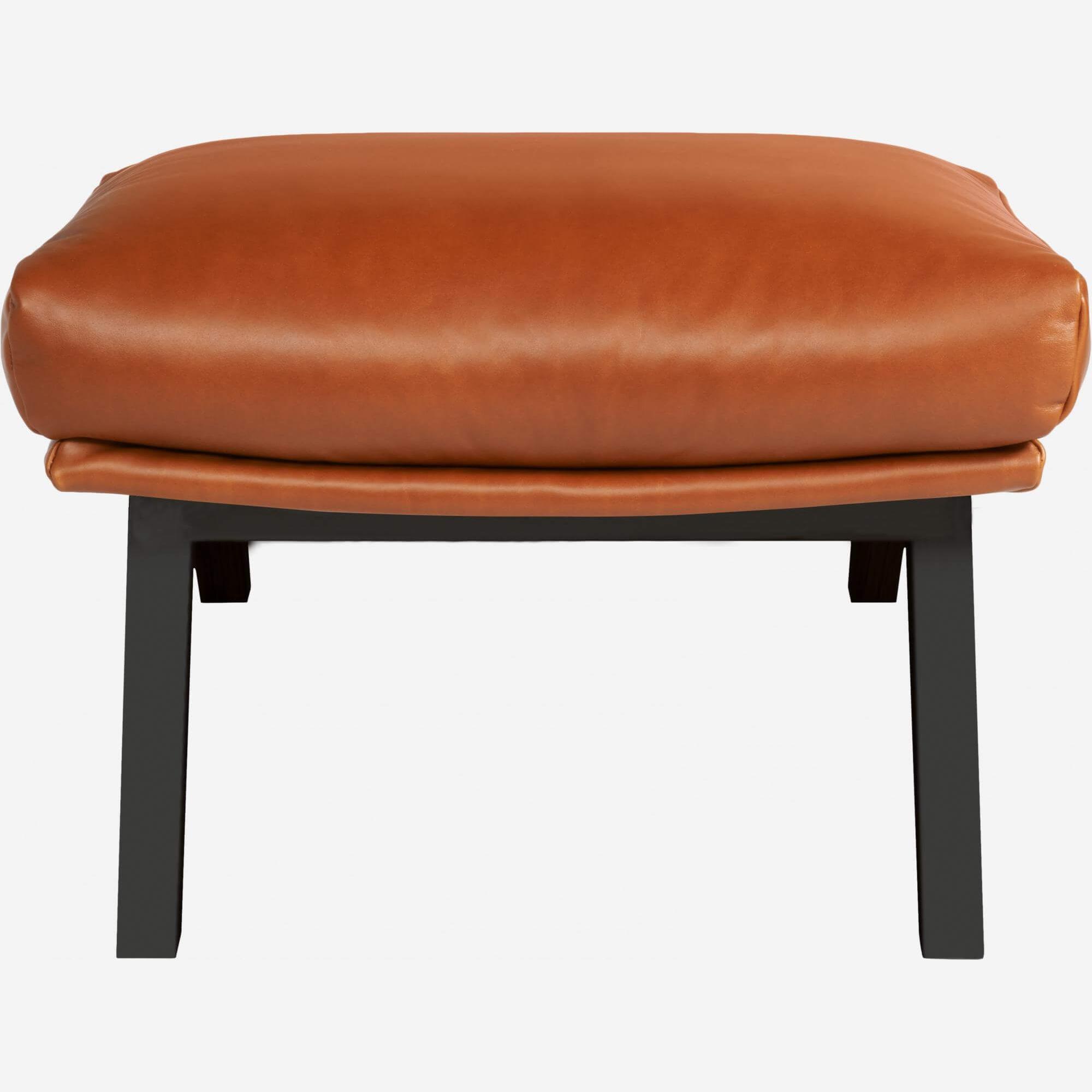 Footstool in aniline Vintage Leather, old chestnut with dark legs