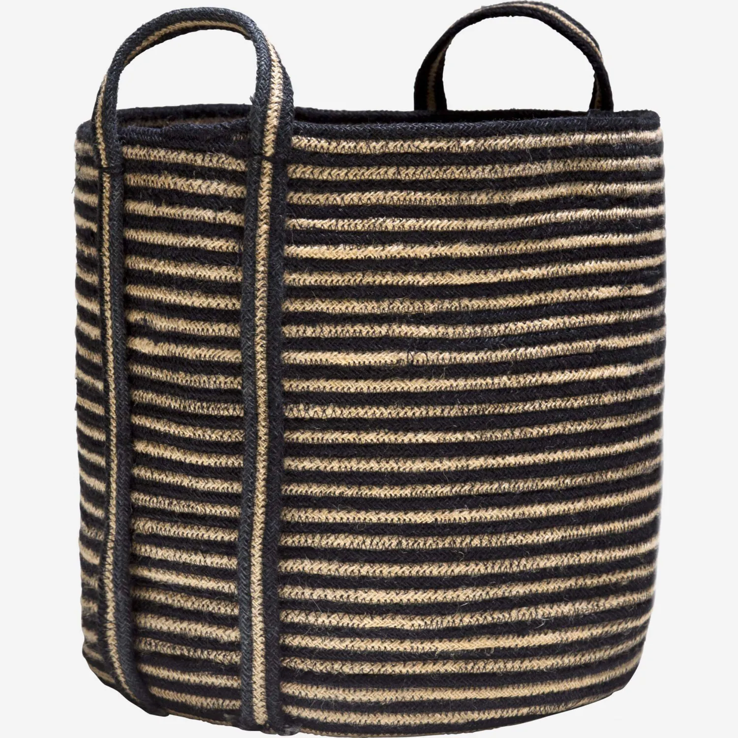 Cesta redonda de yute con rayas y asas 45cm