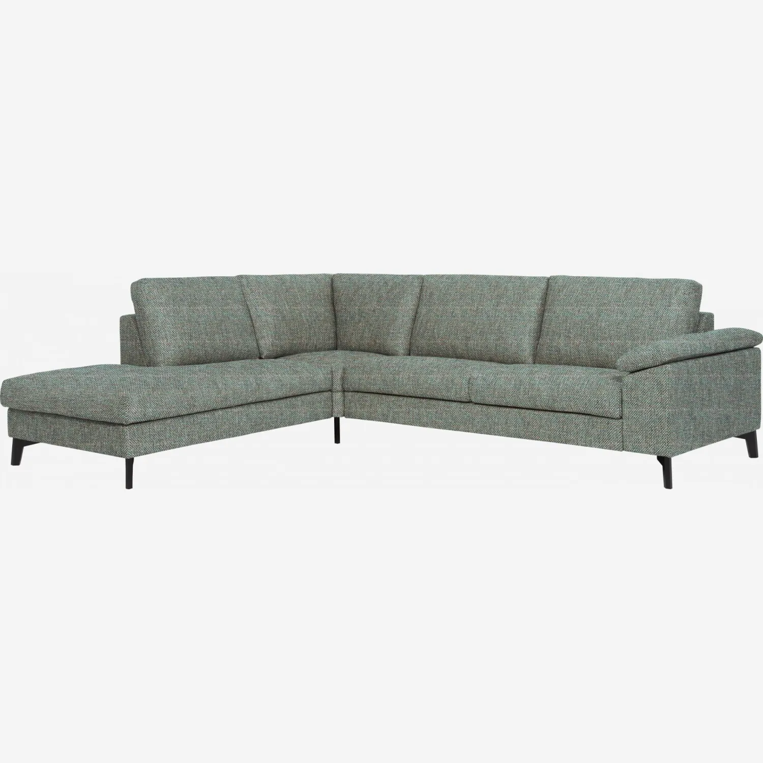Canapé 3 places avec chauffeuse gauche en tissu gris-bleu - confort ferme
