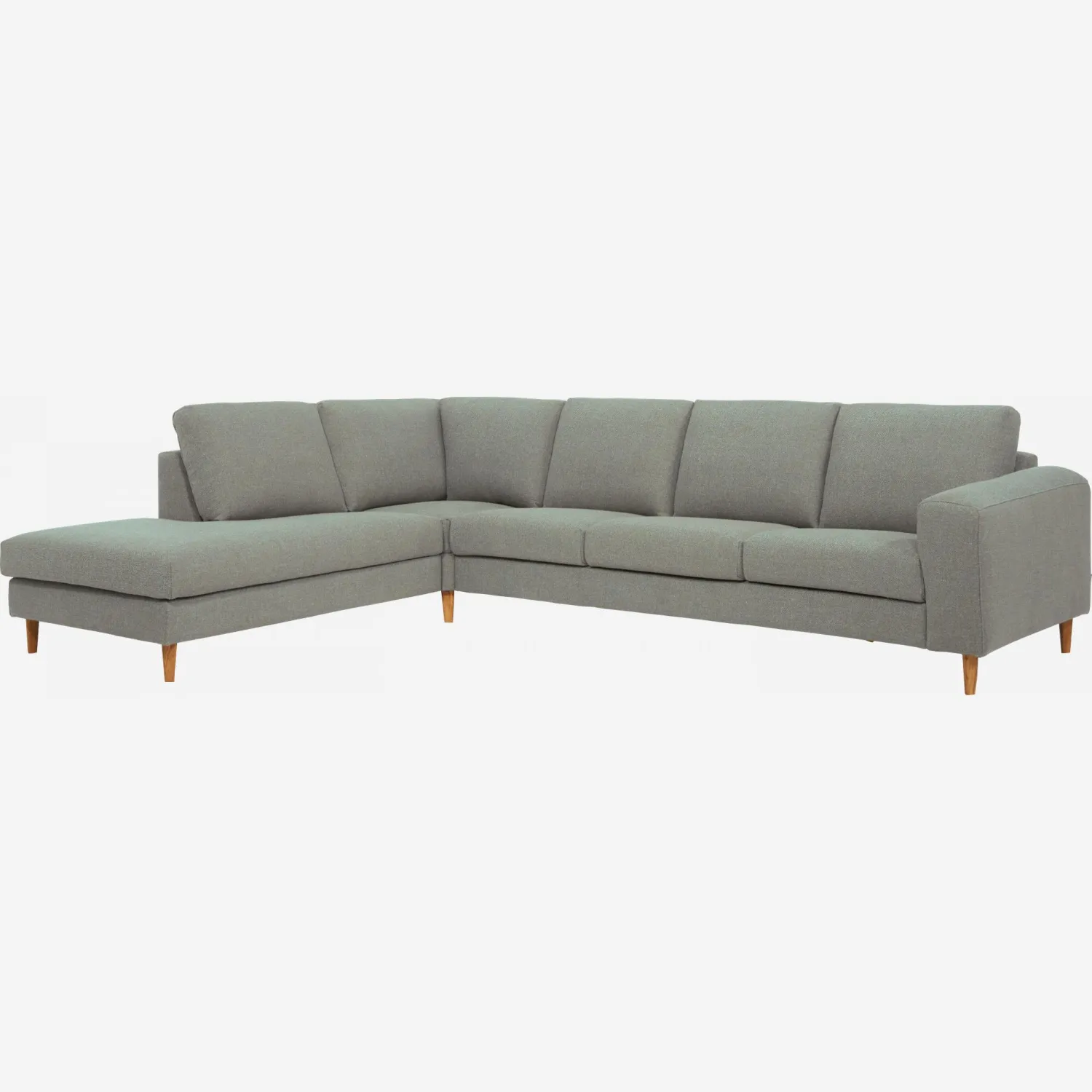 Sofá 4 plazas con chaiselongue izquierda de tela gris jaspeado azul - confort firme
