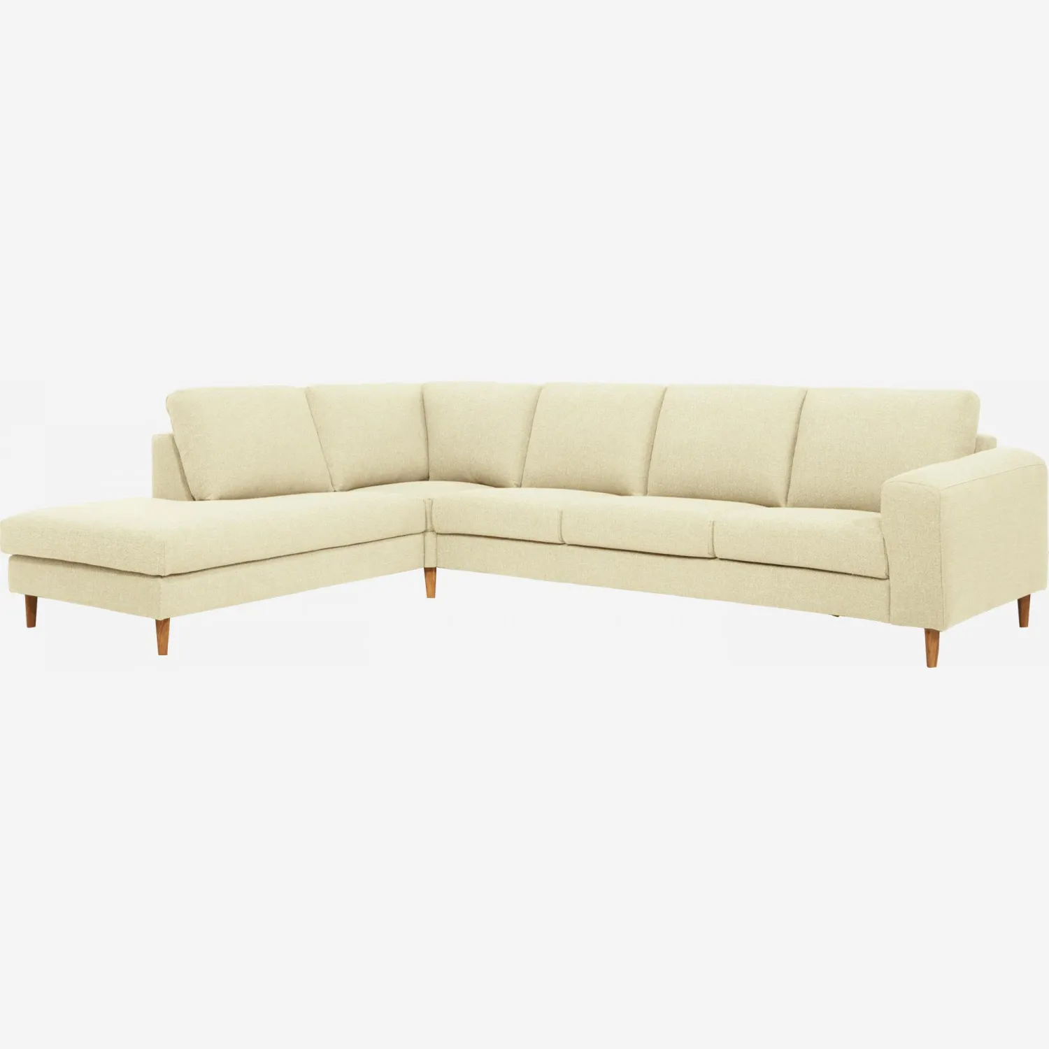 Canapé 4 places avec chauffeuse gauche en tissu beige chiné taupe - confort médium