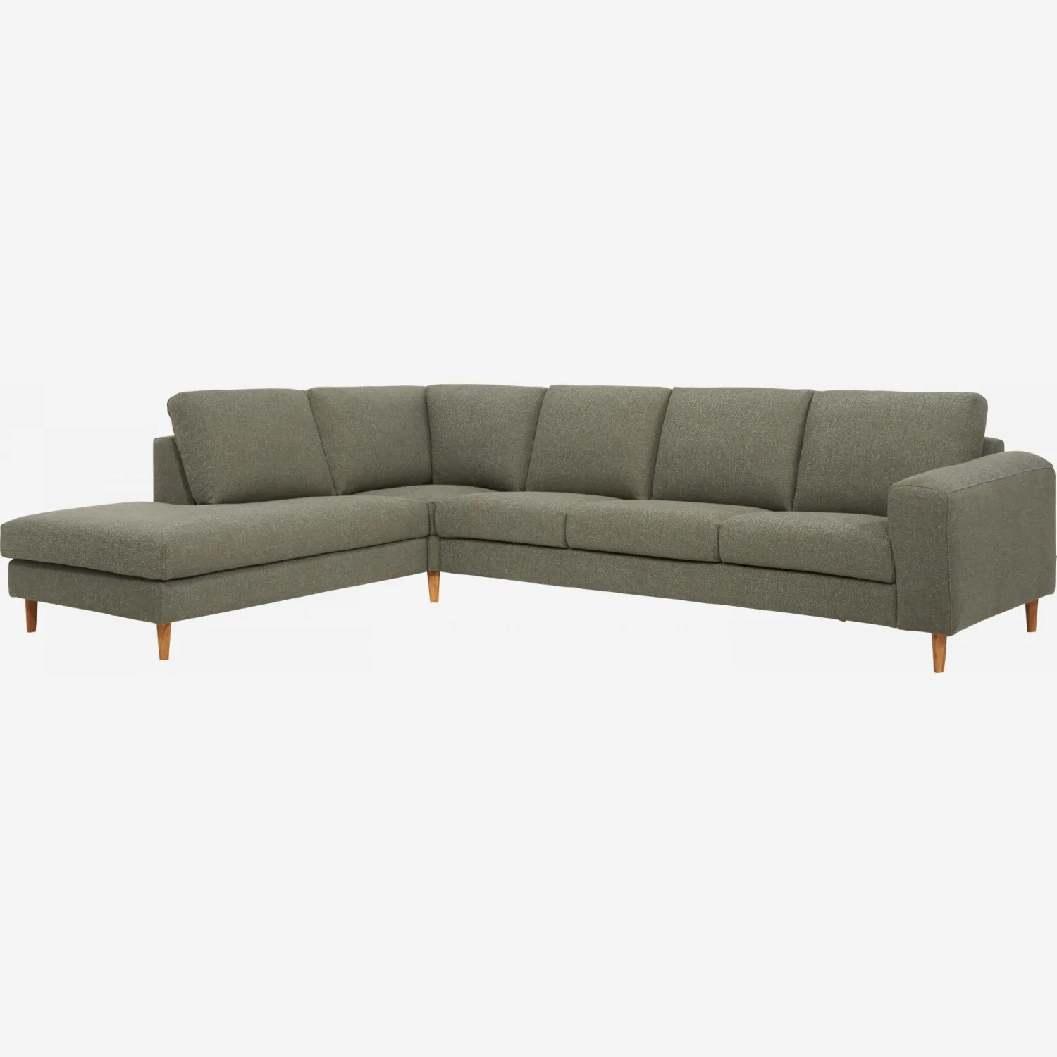 Canapé 4 places avec chauffeuse gauche en tissu taupe chiné bleu - confort médium