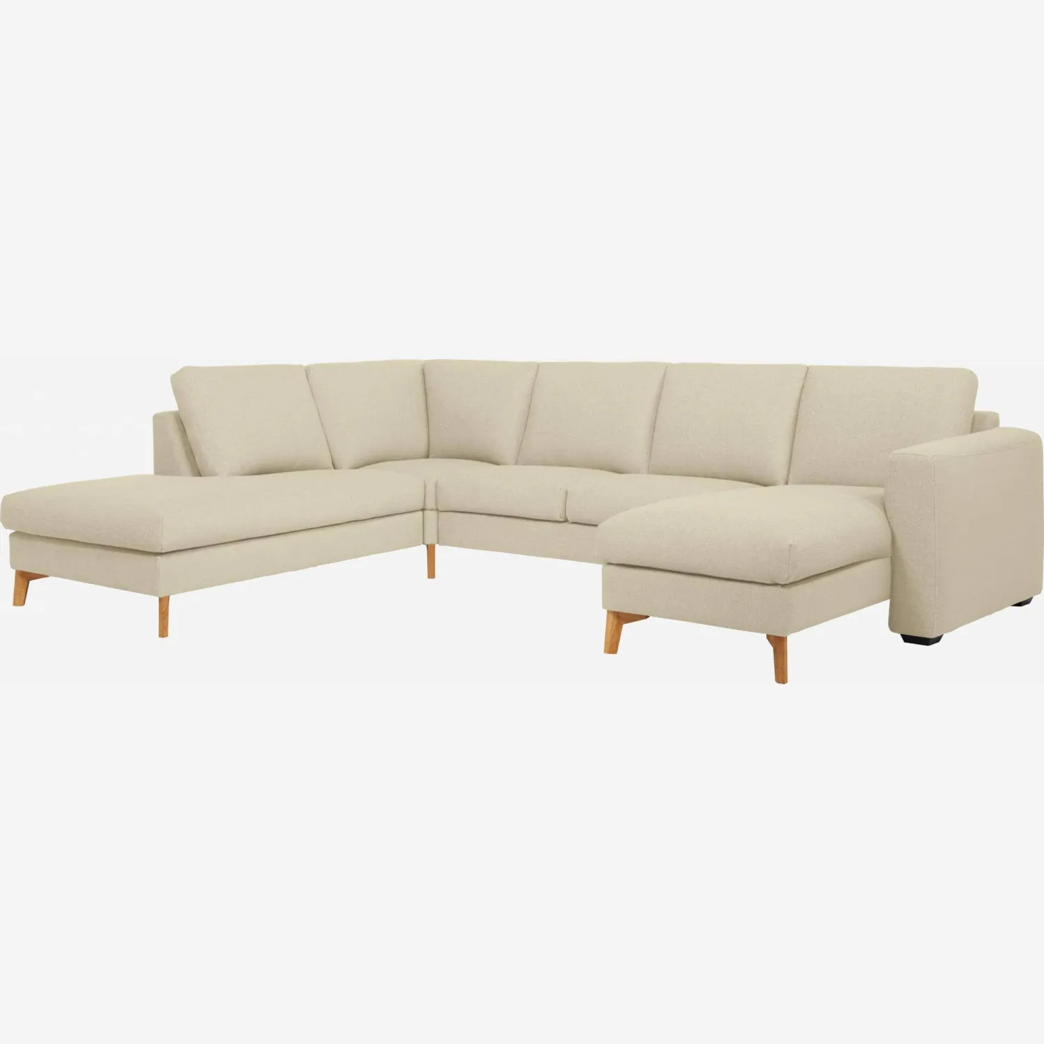 2-Sitzer-Sofa mit Chaiselongue und Open-End rechts aus Stoff, beige meliert und graubraun - mittelfester Komfort